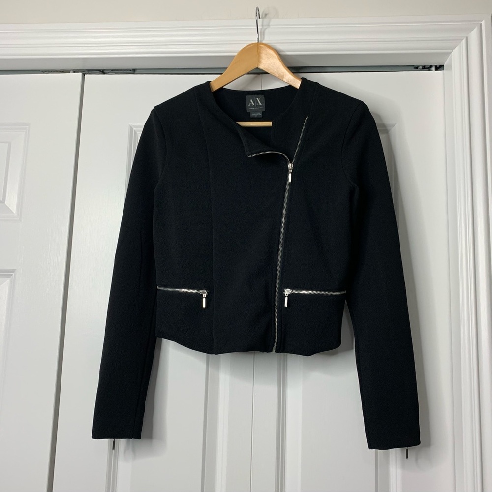 Armani Exchange Women’s Black Moto Jacket Blazer asymmetrical Zip Size US S